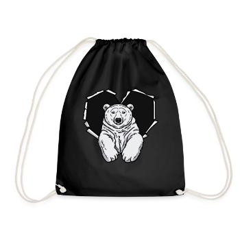 Polar Bear Crack Torn Hole Heart Polar Bear Face - Drawstring Bag - black - Front