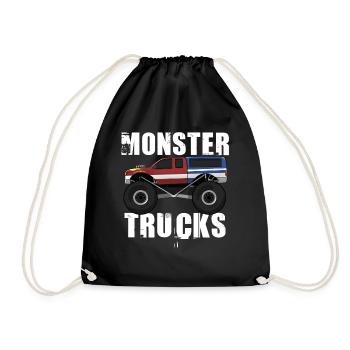 Monster Truck Große Reifen Kind Liebe I Geschenk - Turnbeutel - Schwarz - Vorne