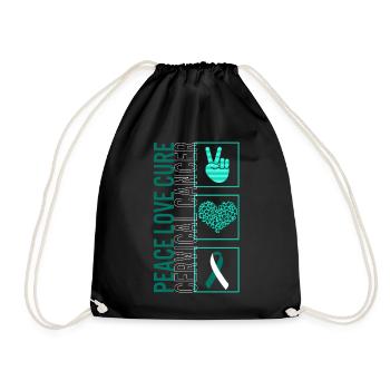 Peace Love Cure Cervical Cancer T Shirt - Drawstring Bag - black - Front
