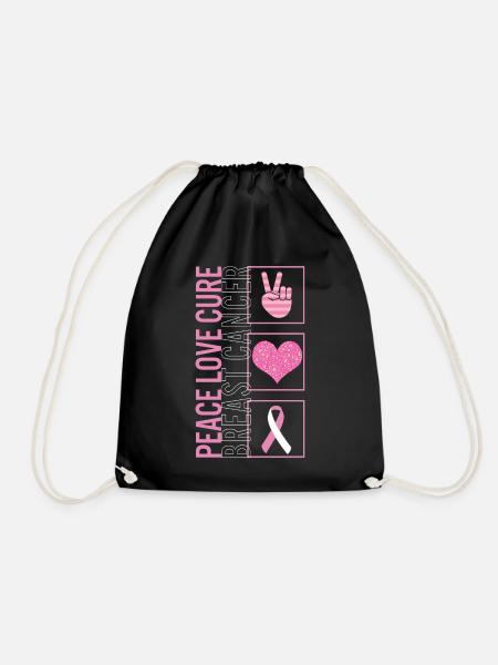 Peace Love Cure Brustkrebs T-Shirt - Turnbeutel - Schwarz