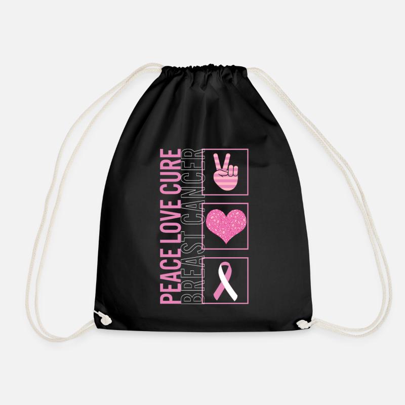 Peace Love Cure Brustkrebs T-Shirt - Turnbeutel - Schwarz
