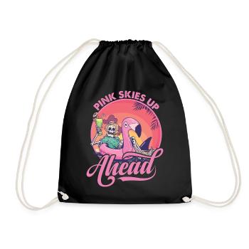 Pink Skies Up Ahead - Skeleton - Flamingo - Beach - Drawstring Bag - black - Front