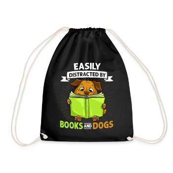Buch Hund Lesender Bücherwurm Bibliothekar Leser - Turnbeutel - Schwarz - Vorne