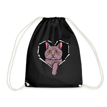 Torn hole crack cat - Drawstring Bag - black - Front
