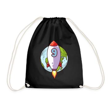 9. Geburtstag Rocket Space 9 Jahre Space Galaxy - Turnbeutel - Schwarz - Vorne