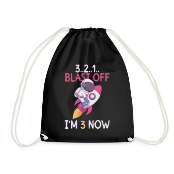3..2..1.. Blast Off - I'm 3 Now - 3. Geburtstag - Turnbeutel - Schwarz - Vorne
