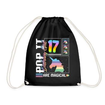 17. Geburtstag Mädchen Einhorn süßes Tee, Pop Geburtstag - Turnbeutel - Schwarz - Vorne