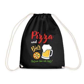 Pizza Bier Spruch Geschenk Bierliebhaber Pizzen - Turnbeutel - Schwarz - Vorne