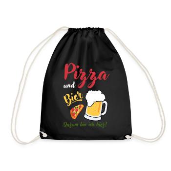 Pizza Bier Spruch Geschenk Bierliebhaber Vatertag - Turnbeutel - Schwarz - Vorne