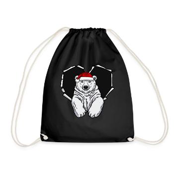 Crack Polar Bear with Christmas Cap Hole - Drawstring Bag - black - Front