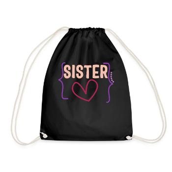 Feminist Shirt, Sister Heart Girl Power, - Drawstring Bag - black - Front