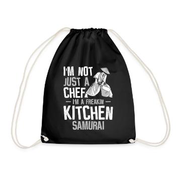 Chef Japanese Samurai Cooking Baking Meals - Drawstring Bag - black - Front