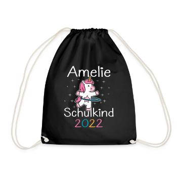 Einschulung 2022 Amelie Einhorn Erstklässler 2022 - Turnbeutel - Schwarz - Vorne