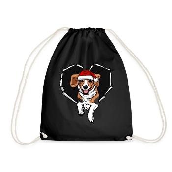 Crack Beagle with Christmas cap hole - Drawstring Bag - black - Front