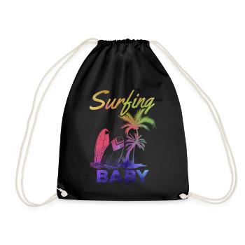 Surfboard Surfing Family Surf Wave Surfer I Baby - Drawstring Bag - black - Front