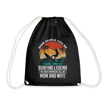 Water surfer Mama Water surfing Mama Surfing - Drawstring Bag - black - Front