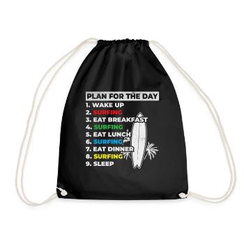 Water Surfer Surfer Surfing Daily Schedule for the Day - Drawstring Bag - black - Front