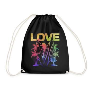 Wave Surfing Surfboard Surfer Watersurfing Love - Drawstring Bag - black - Front