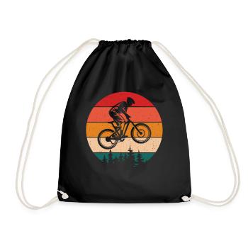 Retro Mountain Biker Uphill - Drawstring Bag - black - Front