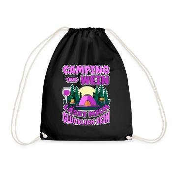 Frauen Camping Und Wein lässt mich Glücklich sein - Turnbeutel - Schwarz - Vorne
