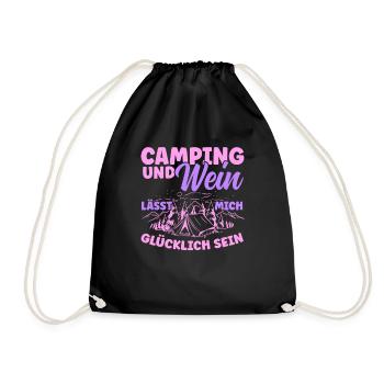 Frauen Camping Und Wein lässt mich Glücklich sein - Turnbeutel - Schwarz - Vorne