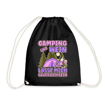 Frauen Camping Und Wein lässt mich Glücklich sein - Turnbeutel - Schwarz - Vorne