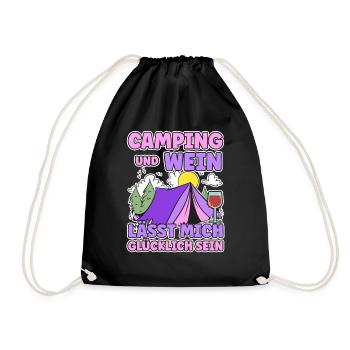 Frauen Camping Und Wein lässt mich Glücklich sein - Turnbeutel - Schwarz - Vorne