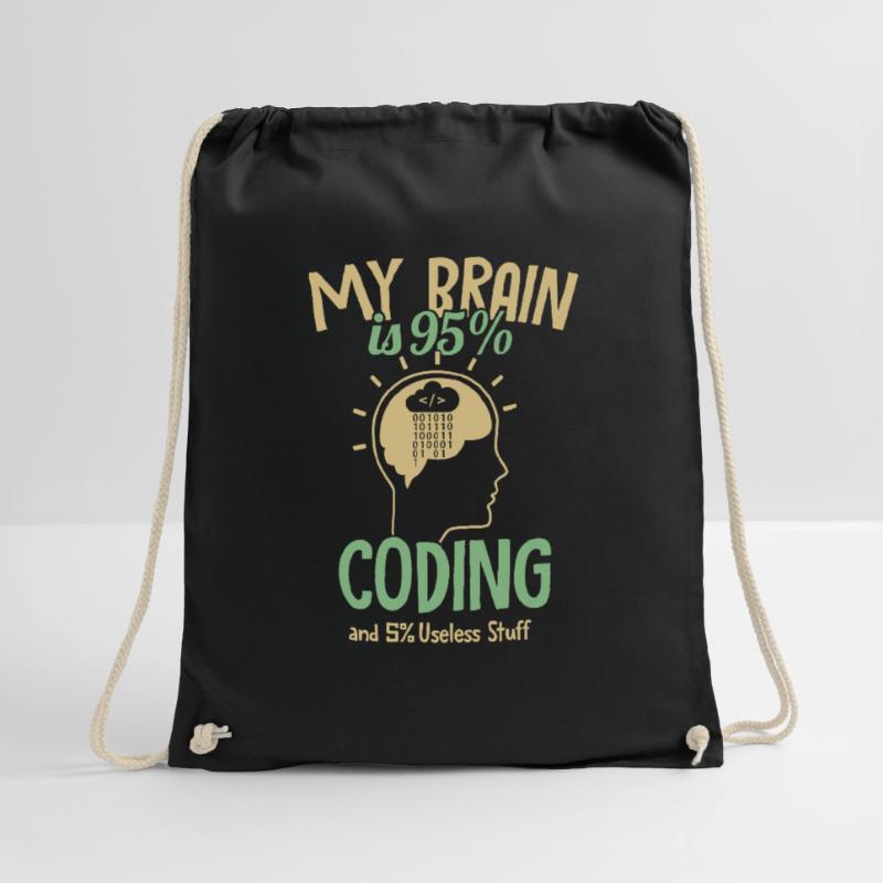 My Brain is 95% Coding Full Stack Coder Software Drawstring Bag