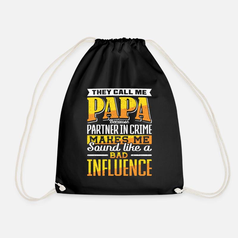Papa Partner in Crime Bad Influence Father's Day - Drawstring Bag - black