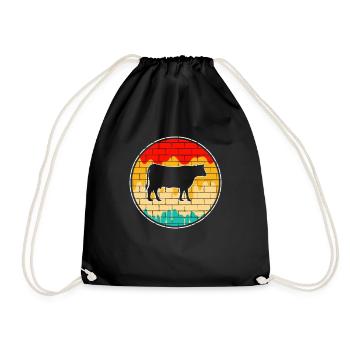 Cow Beef Retro - Drawstring Bag - black - Front