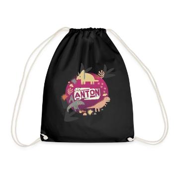 ANTON - Beau nom de garçon avec de mignons dinosaures - Sac de sport léger - noir - Devant