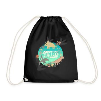 HENRY - Beau nom de garçon avec de mignons dinosaures - Sac de sport léger - noir - Devant