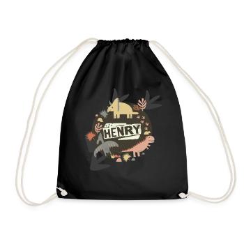 HENRY - Beau nom de garçon avec de mignons dinosaures - Sac de sport léger - noir - Devant