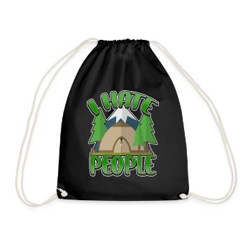 I hate people camping colorful tents campfire - Drawstring Bag - black - Front