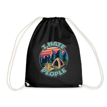 I hate people camping colorful tents campfire - Drawstring Bag - black - Front