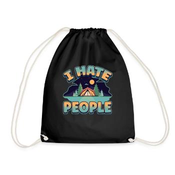 I hate people camping colorful tents campfire - Drawstring Bag - black - Front