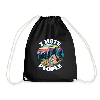 I hate people camping colorful tents campfire - Drawstring Bag - black - Front