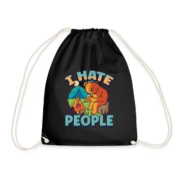 I hate people camping colorful tents campfire - Drawstring Bag - black - Front