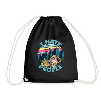 I hate people camping colorful tents campfire - Drawstring Bag - black - Front