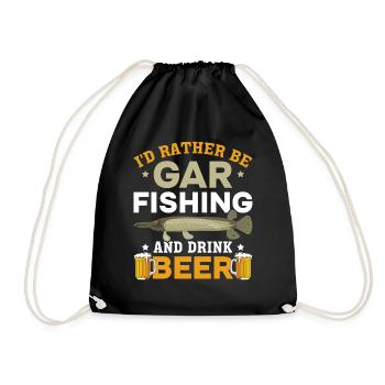 Garfish I'd Rather Be Gar Fishing and drinking - Drawstring Bag - black - Front