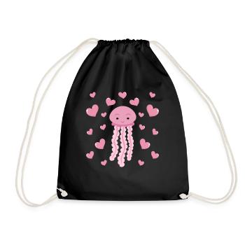Cute Jellyfish Hearts Jellyfish with Hearts Jellyfish - Drawstring Bag - black - Front