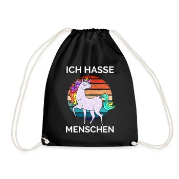 buntes Einhorn - Ich hasse Menschen - Turnbeutel - Schwarz - Vorne