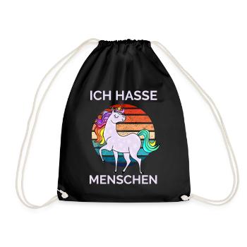 Ich hasse Menschen Einhorn Retro - Turnbeutel - Schwarz - Vorne