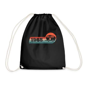 Camping Car Camping Born 1965 Birthday - Drawstring Bag - black - Front