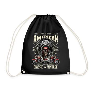 Vintage American Motorcycle Indian Old Motorbike - Drawstring Bag - black - Front