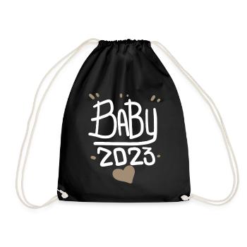 Schwangerschaft Schwanger Baby 2023 - Turnbeutel - Schwarz - Vorne