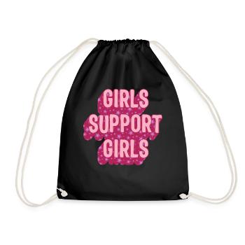Feminist Shirt, Girls Support Girls Power, - Drawstring Bag - black - Front