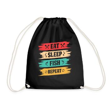 Eat Sleep Fish Repeat Vintage Retro Angelschild - Turnbeutel - Schwarz - Vorne