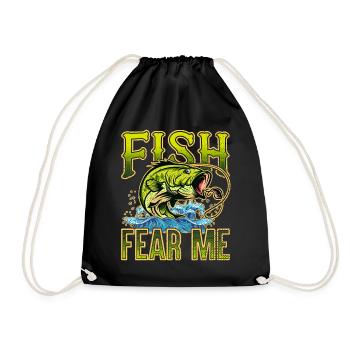 Fish Fear Me Funny Bass Fishing Fisherman Angling - Drawstring Bag - black - Front
