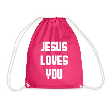 Jesus Loves You - Drawstring Bag - fuchsia - Front